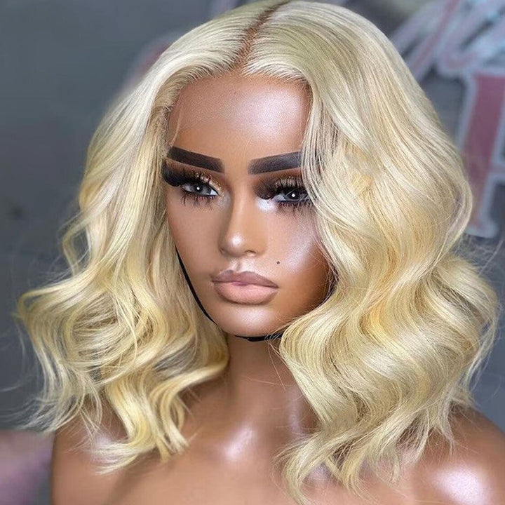 613 Blonde Bob Wig Short Body Wave Hair Wigs 4*4 Closure Pre-Plucked Hairline