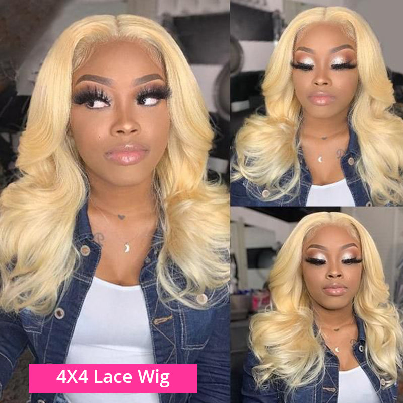 613 Blonde Bob Wig Short Body Wave Hair Wigs 4*4 Closure Pre-Plucked Hairline