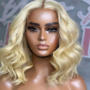 613 Blonde Bob Wig Short Body Wave Hair Wigs 4*4 Closure Pre-Plucked Hairline