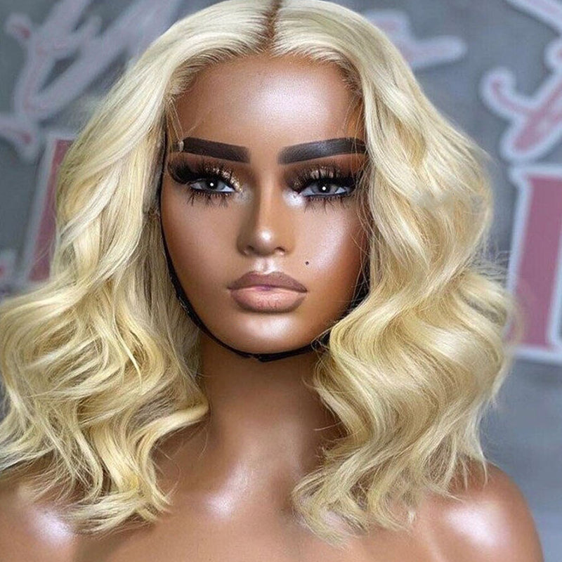 613 Blonde Bob Wig Short Body Wave Hair Wigs 4*4 Closure Pre-Plucked Hairline