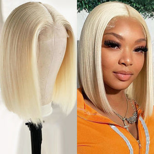 613 Blonde Bob Wig Short Straight Hair Wigs 4*4 Closure Pre-Plucked Hairline