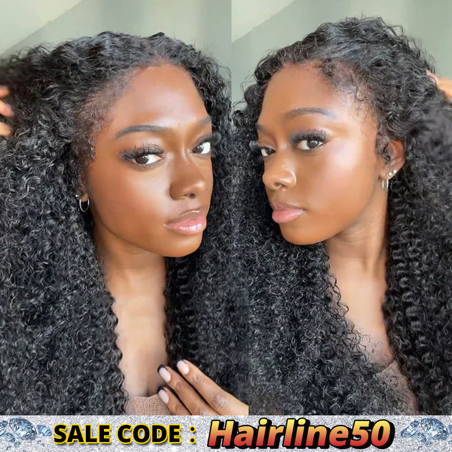 Natural CURLY HAIRLINE COARSE KINKY CURLY 6INCH GLUELESS 13X4 HD LACE WIG