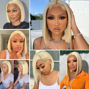 613 Blonde Bob Wig Short Straight Hair Wigs 13*4 front Pre-Plucked Hairline