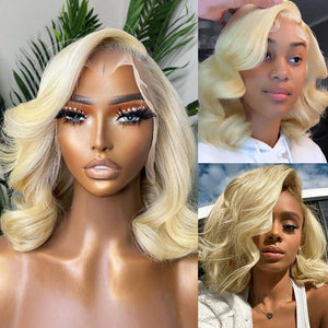 613 Blonde Bob Wig Short Body Wave Hair Wigs 13*4 front Pre-Plucked Hairline