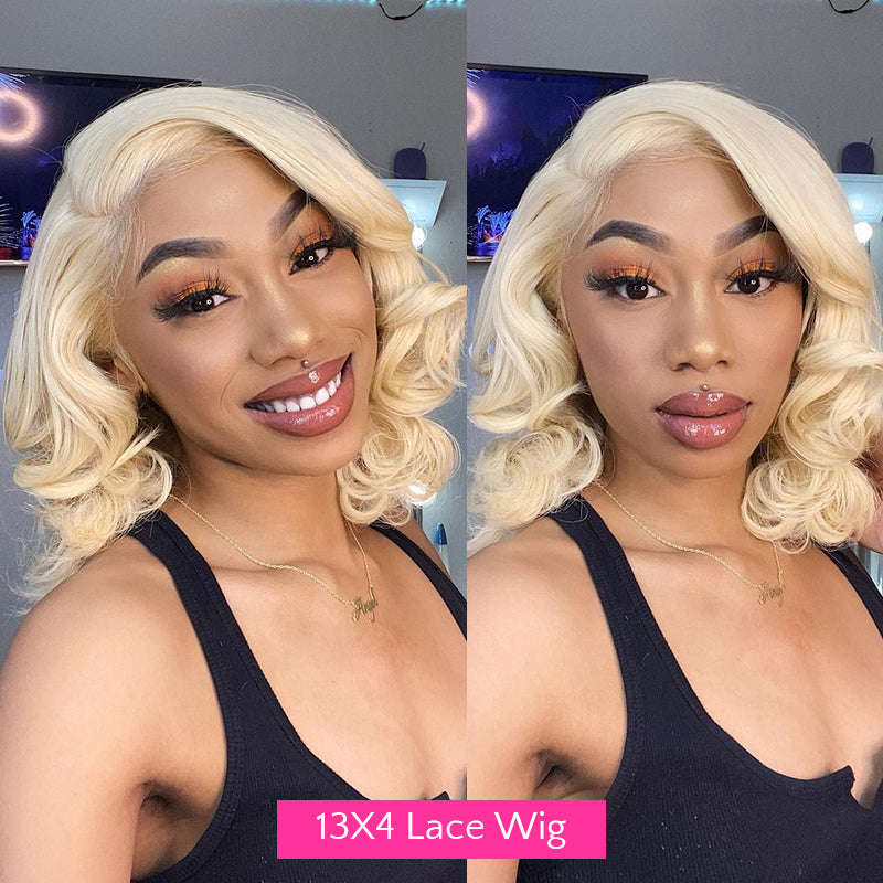 613 Blonde Bob Wig Short Body Wave Hair Wigs 13*4 front Pre-Plucked Hairline