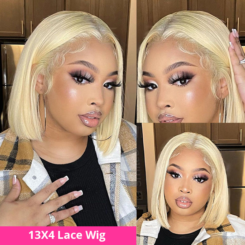 613 Blonde Bob Wig Short Straight Hair Wigs 13*4 front Pre-Plucked Hairline