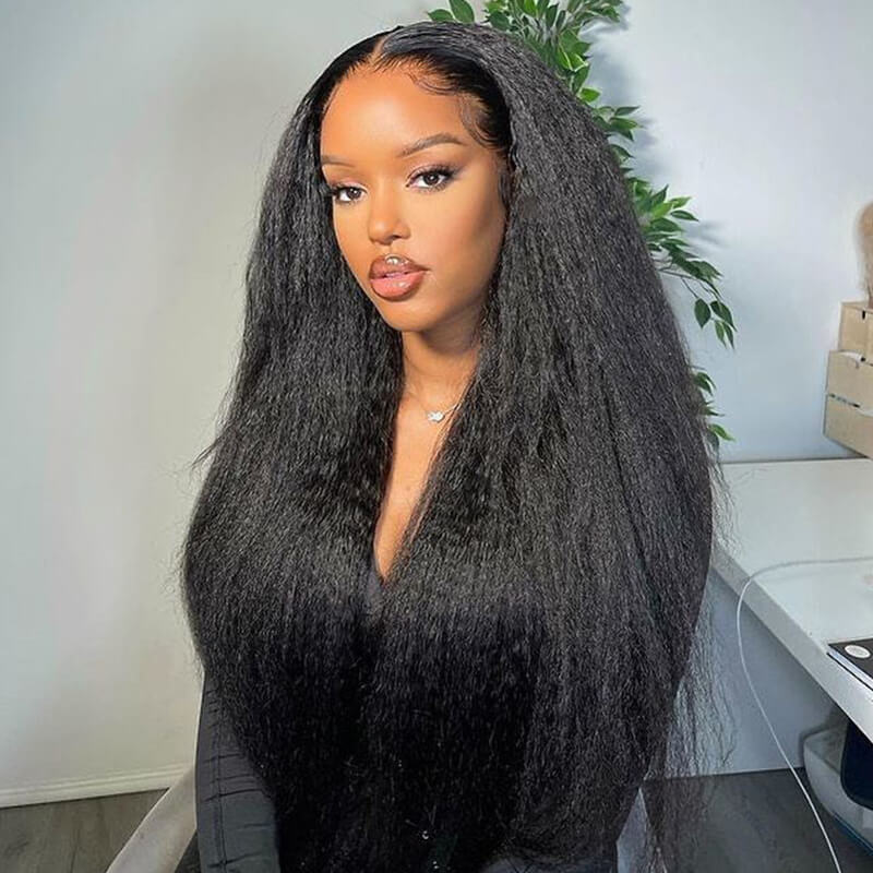 Kinky Straight Yaki 13x4 Lace Front Wig 200% Density