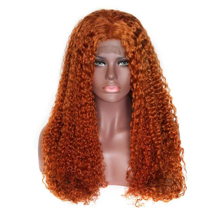 Dark Orange Deep Wave Colored Hair 13*4 Lace Front Wig Brazilian Human Hair Wigs