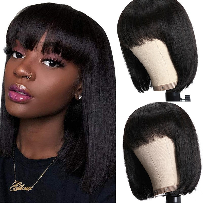 Bob Wig With Bangs 180% Density Straight Short Human Hair Wigs