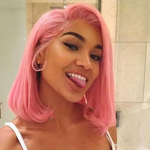 Pink Colored Hair Bob Wig Short Human Hair Wigs Pre-Plucked Hairline
