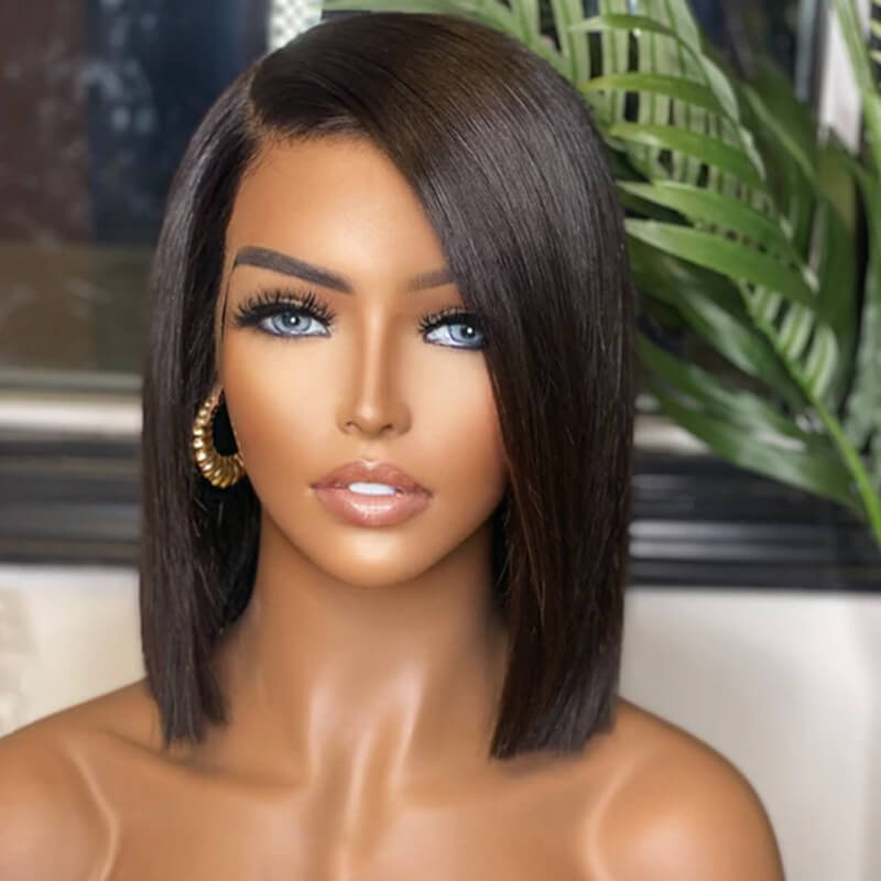 BONE STRAIGHT BOB WIG SHORT HUMAN HAIR WIGS 13*4 PRE-PLUCKED HAIRLINE