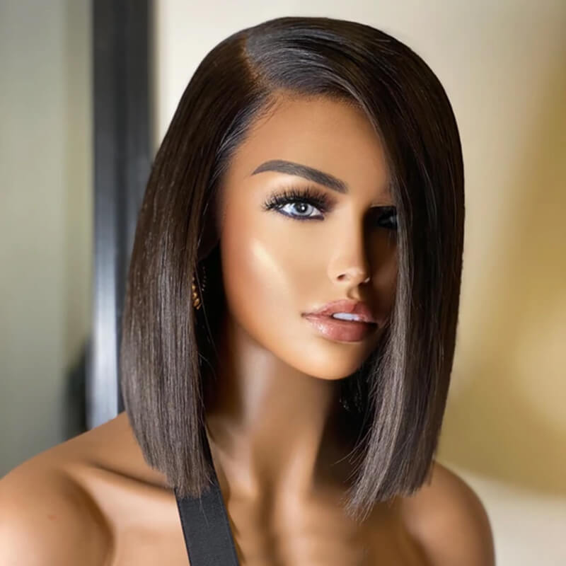 BONE STRAIGHT BOB WIG SHORT HUMAN HAIR WIGS 13*4 PRE-PLUCKED HAIRLINE