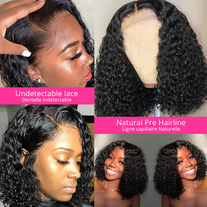 Curly Deep Wave Bob Wig Short Human Hair Wig 13*4 Pre-plucked Hairline